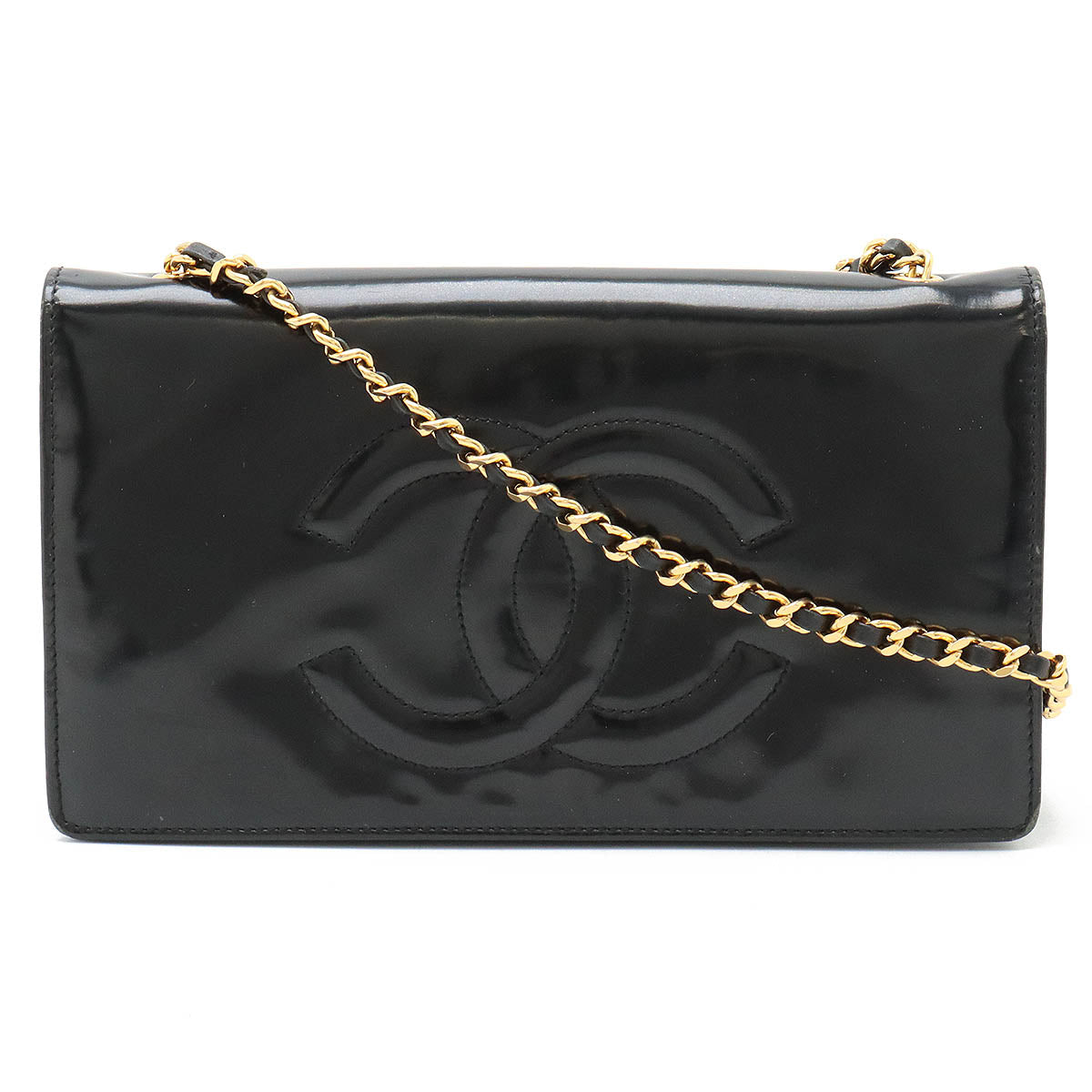 Chanel Coco Mark Patent Leather Chain Wallet Shoulder Bag