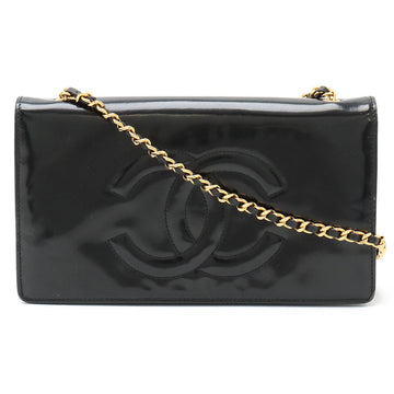 Chanel Coco Mark Patent Leather Chain Wallet Shoulder Bag