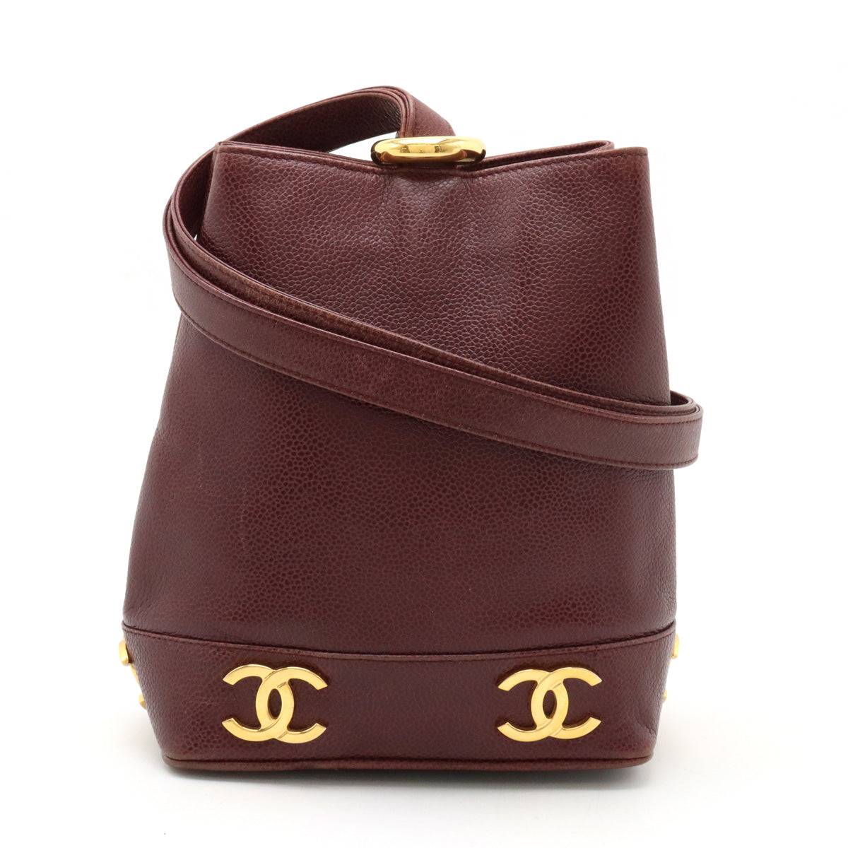 Chanel Caviar Skin Coco Mark Triple Coco Shoulder Bag Bordeaux Gold Hardware