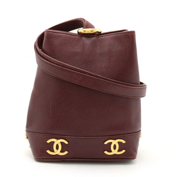 Chanel Caviar Skin Coco Mark Triple Coco Shoulder Bag Bordeaux Gold Hardware