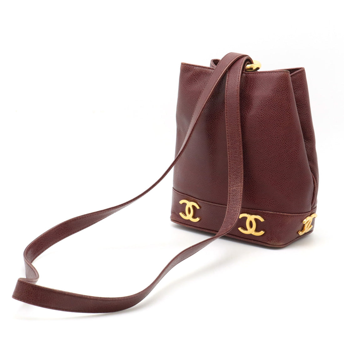 Chanel Caviar Skin Coco Mark Triple Coco Shoulder Bag Bordeaux Gold Hardware