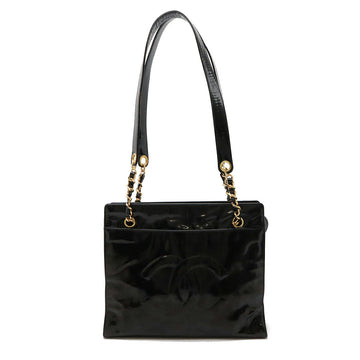 Chanel Enamel Coco Mark 2way Shoulder Bag Black Gold Hardware