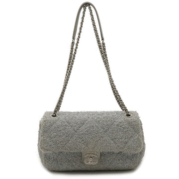 Chanel Fabric Leather Poolto Glitter Coco Mark Chain Shoulder Bag Silver
