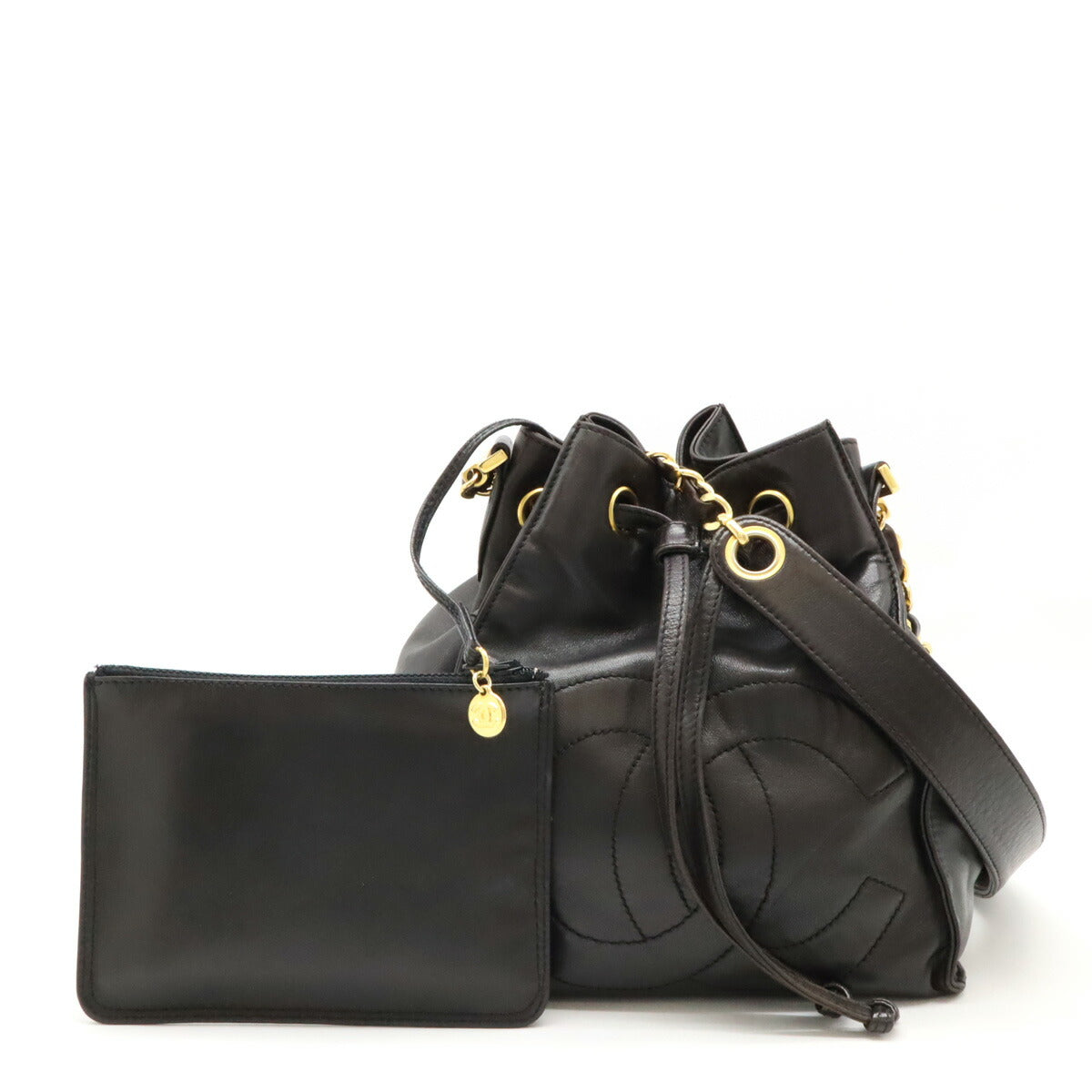 Chanel Calfskin Coco Mark Shoulder Bag Black with Gold Hardware