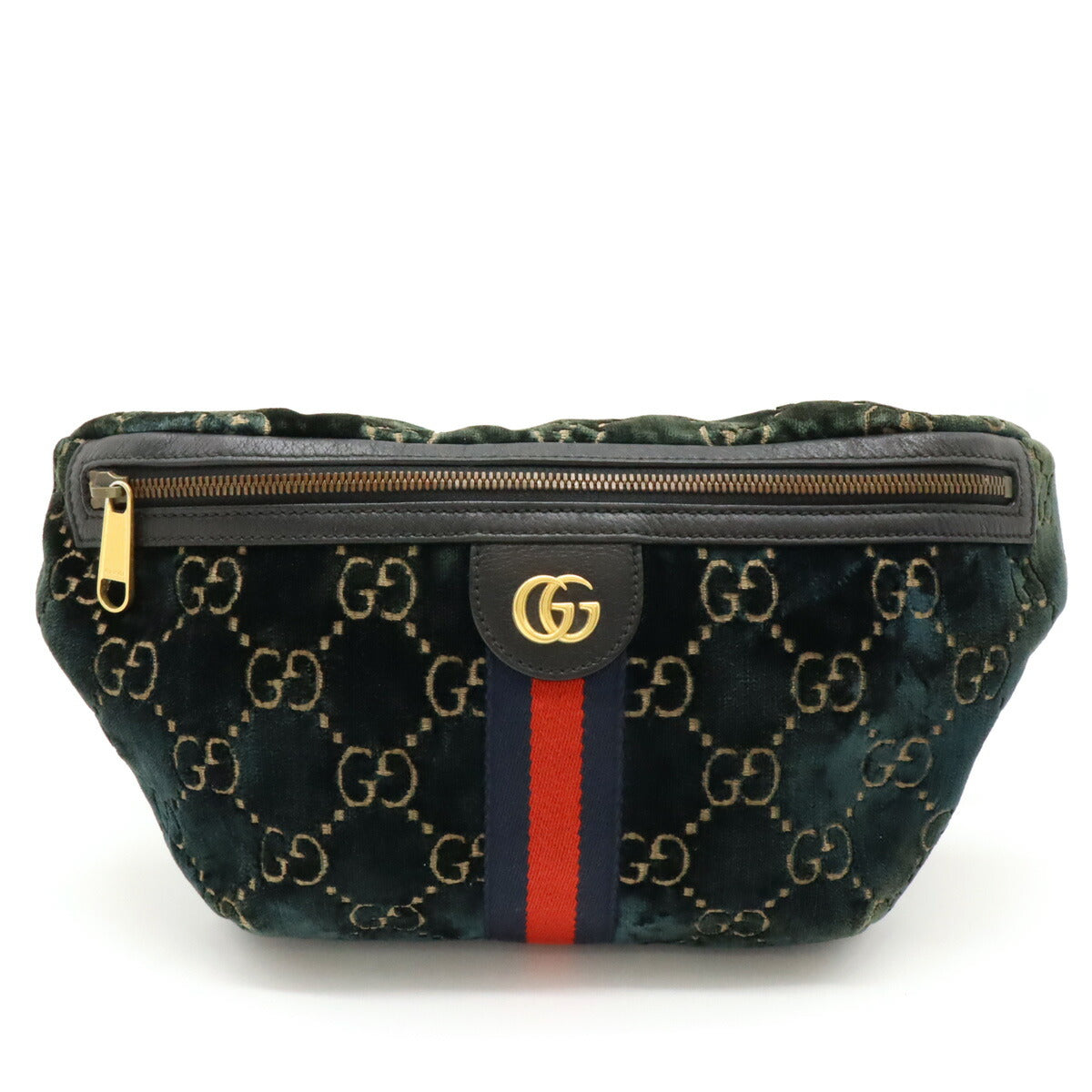 Gucci GG Velvet Shearling Line Belt Bag 574968 Leather Green