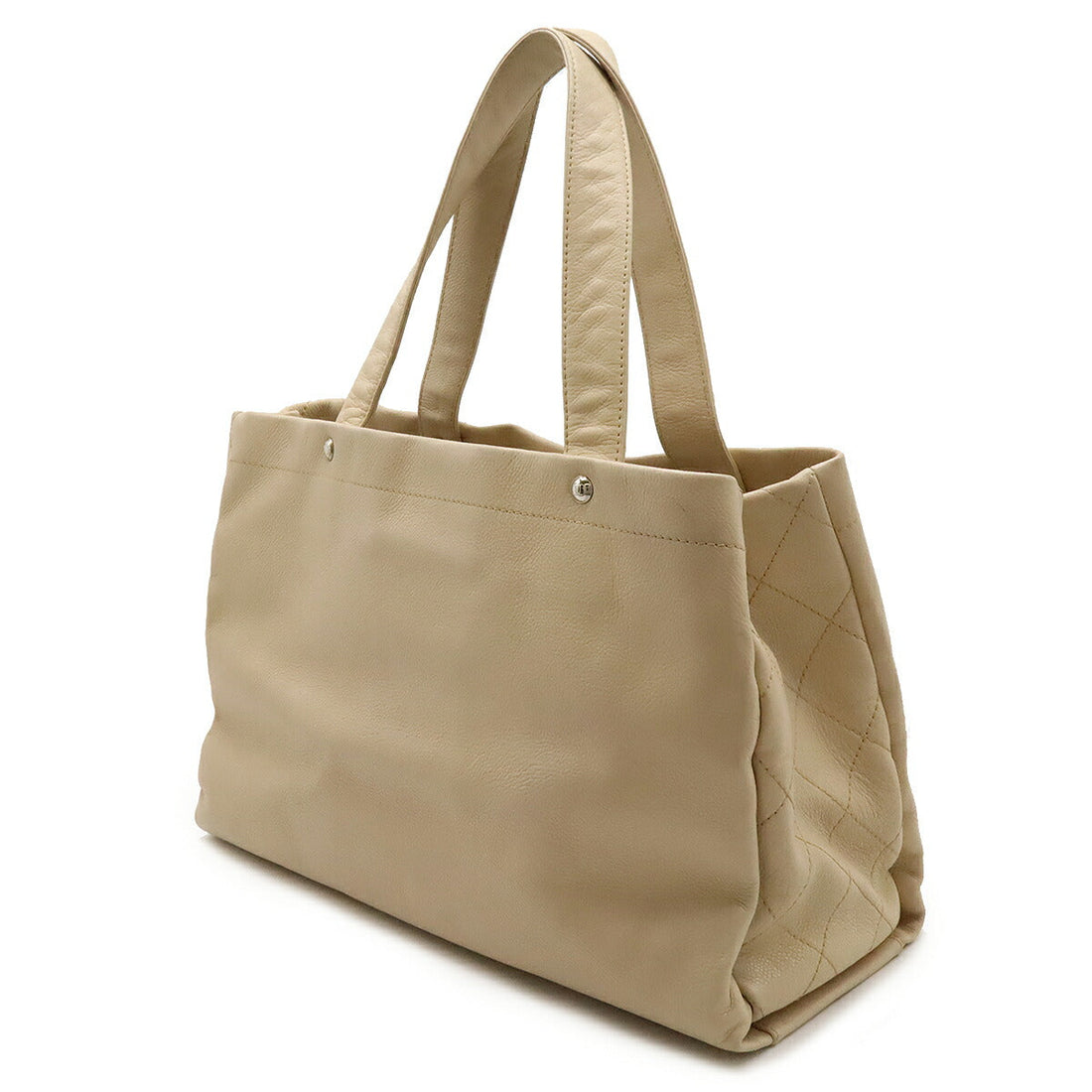 Chanel Caviar Skin Coco Mark 2way Tote Bag Light Beige Silver Hardware