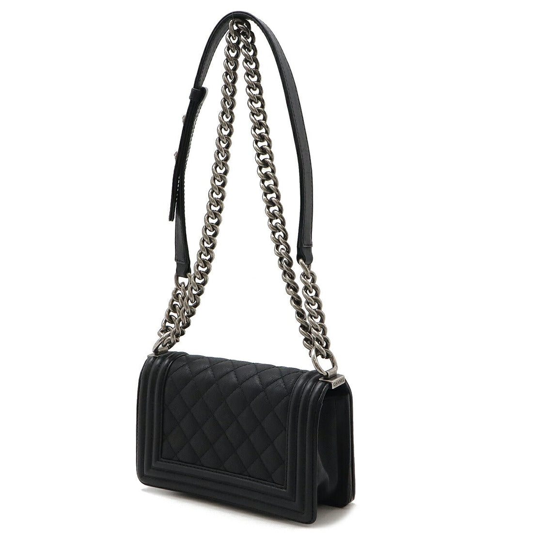 Chanel Leather Boy Chanel Matelasse Coco Mark Chain Shoulder Bag Black