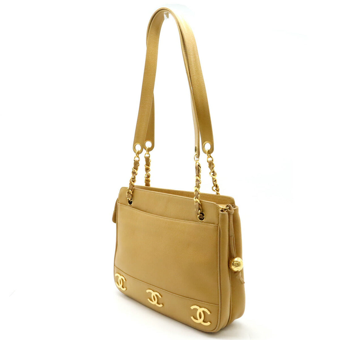 Chanel Caviar Skin Coco Mark Triple Coco 2way Shoulder Bag