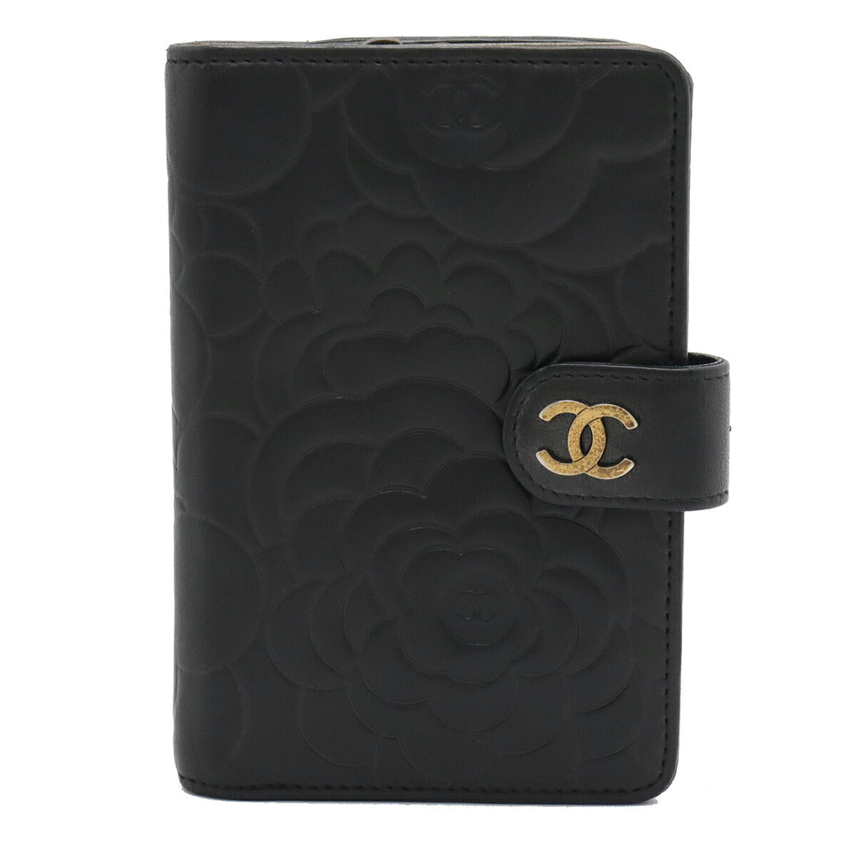 Chanel Camellia Embossed Lambskin Wallet Black