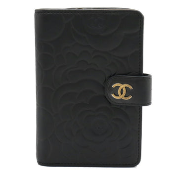 Chanel Camellia Embossed Lambskin Wallet Black