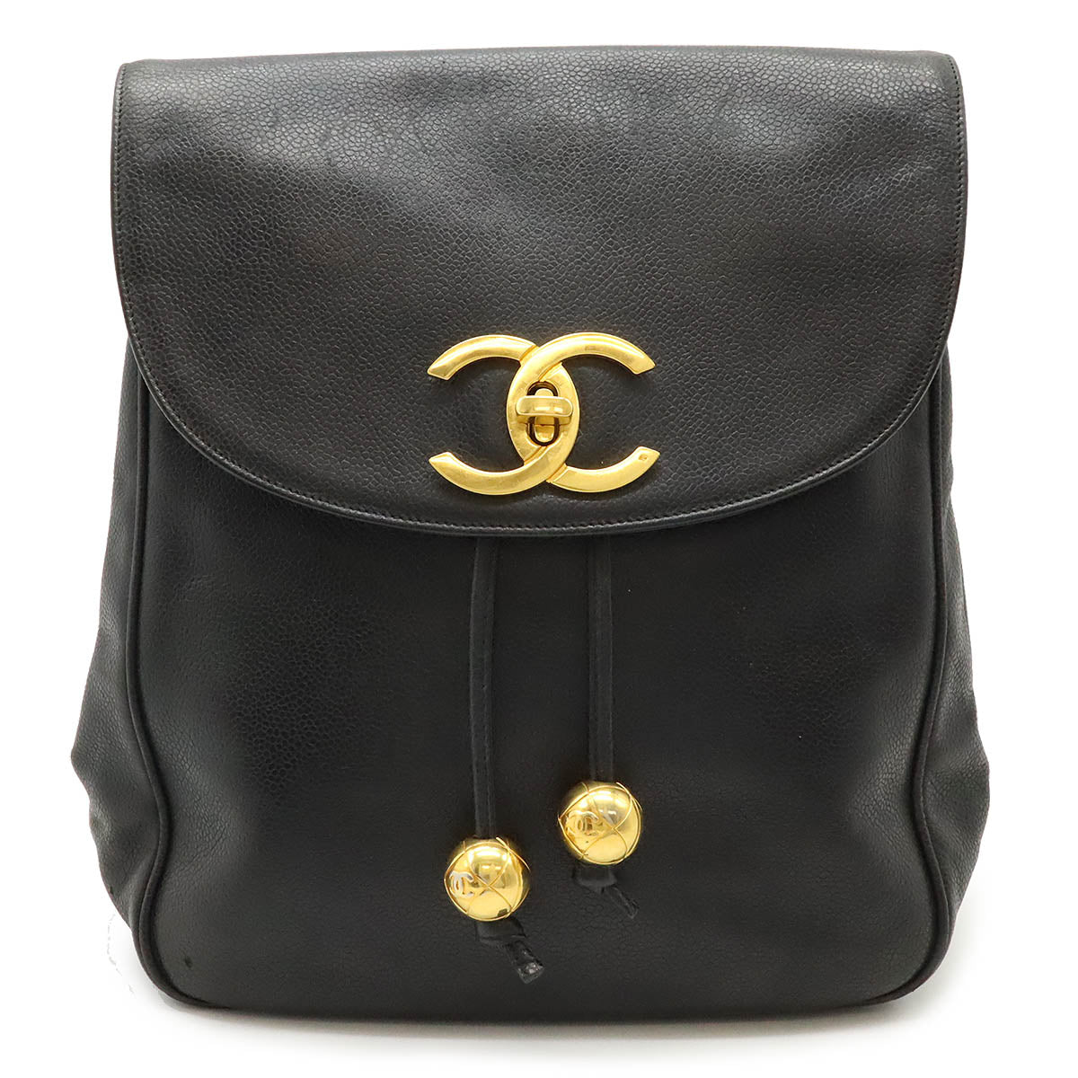 Chanel Caviar Skin Coco Ball Coco Mark Drawstring Backpack Leather Black