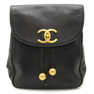 Chanel Caviar Skin Coco Ball Coco Mark Drawstring Backpack Leather Black