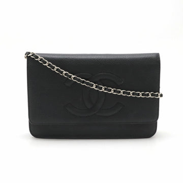 Chanel Caviar Skin Coco Mark Chain Wallet A48654
