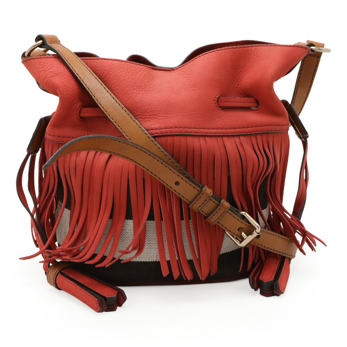 Burberry Nova Check Suede Canvas Leather Shoulder Bag