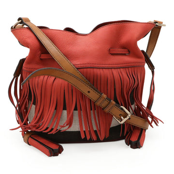 Burberry Nova Check Suede Canvas Leather Shoulder Bag