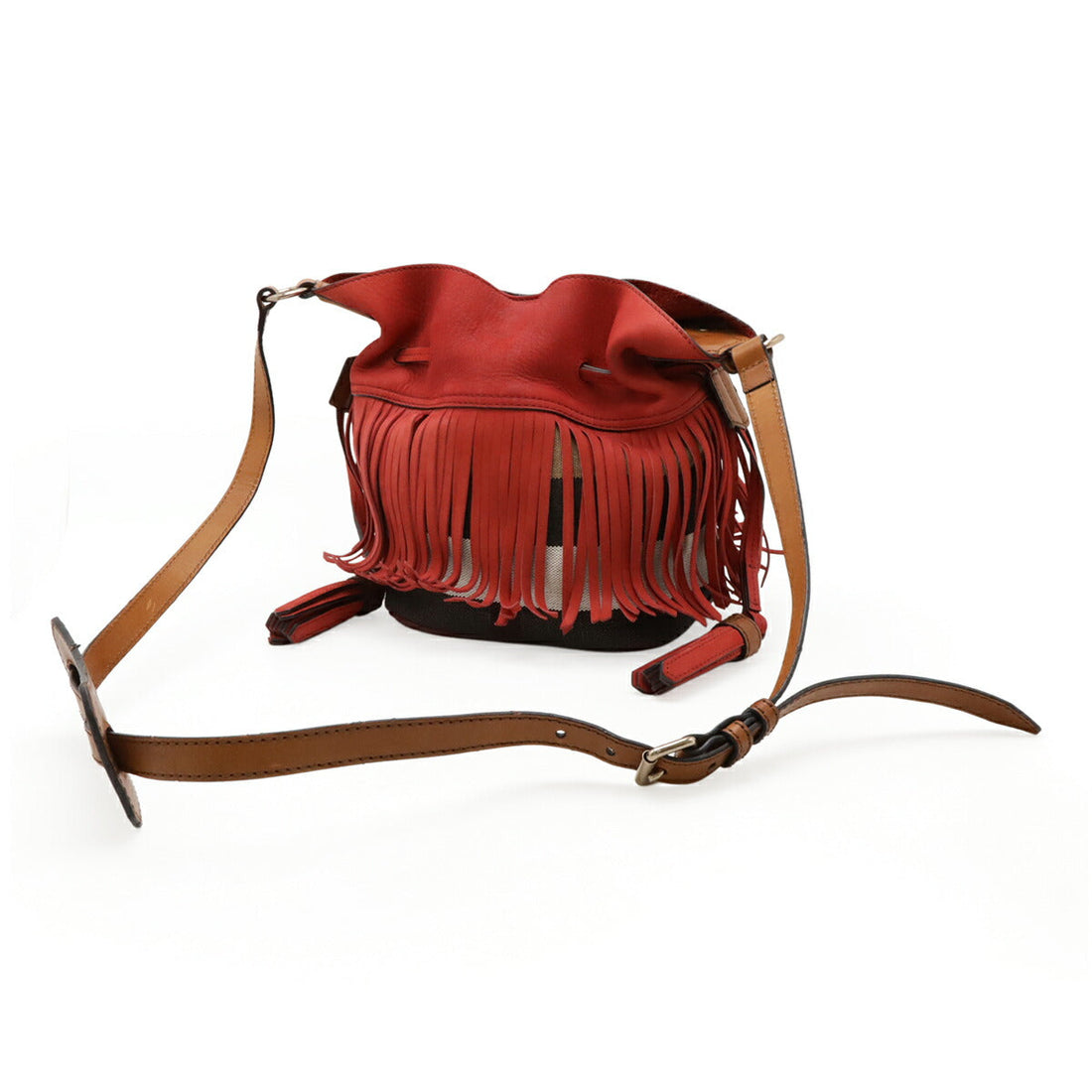 Burberry Nova Check Suede Canvas Leather Shoulder Bag