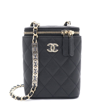 Chanel Caviar Quilted Small Vertical Coco Beauty Vanity Case With Chain Black