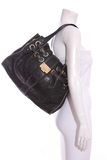 Jimmy Choo Green Watersnake Leather Shoulder Bag