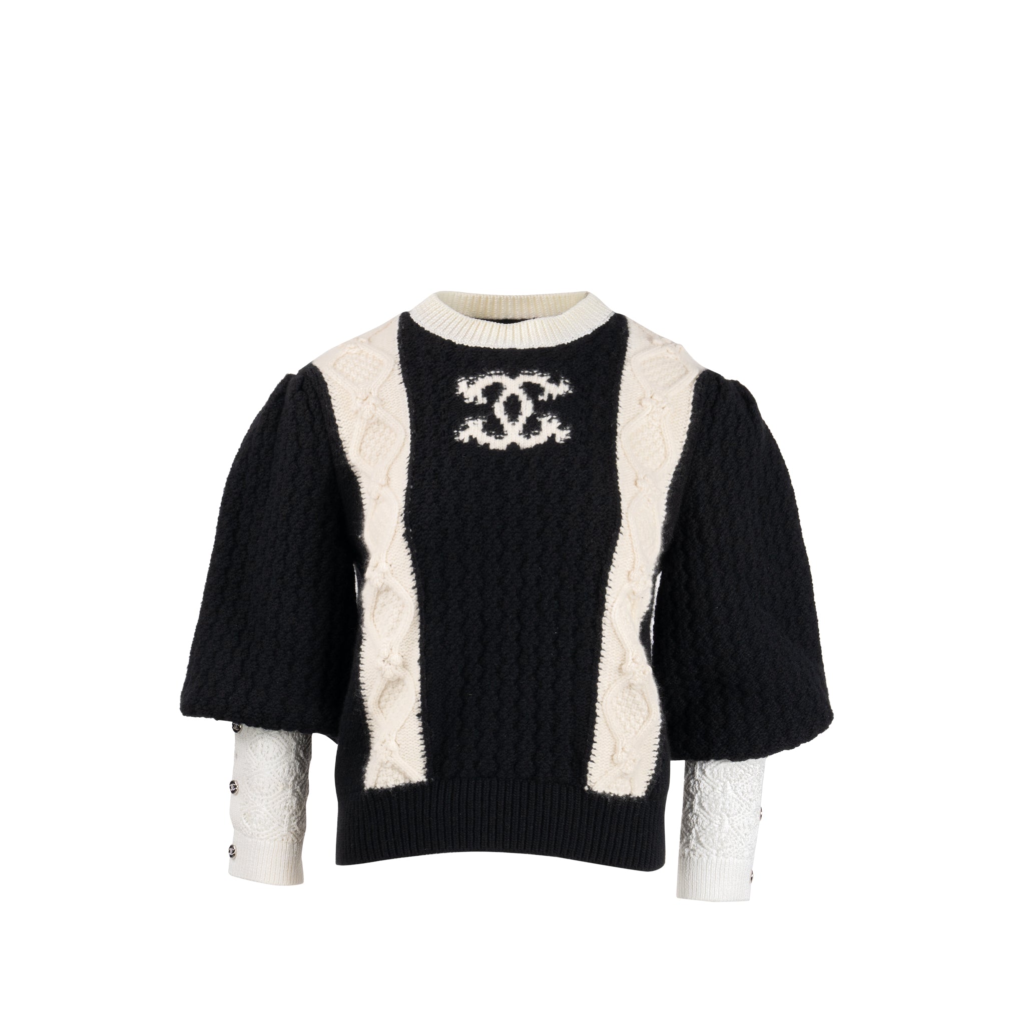 Chanel Size 38 CC Logo Sweater Wool/Cashmere/Cotton White/Black SHW