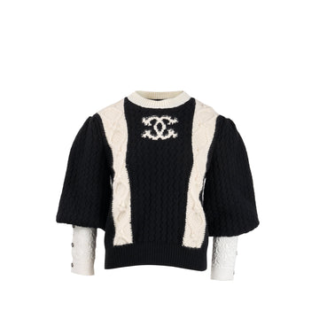 Chanel Size 38 CC Logo Sweater Wool/Cashmere/Cotton White/Black SHW