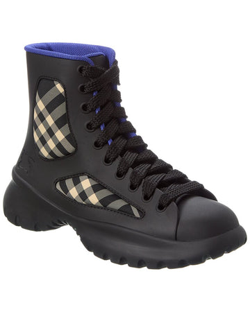 Burberry Boulder Lace-Up Rubber & Canvas Boot