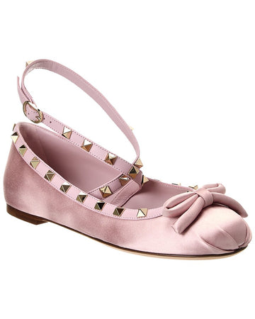 Valentino Rockstud Satin & Leather Flat