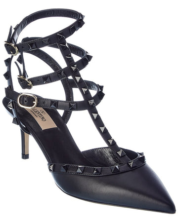 Valentino Rockstud Leather Ankle Strap Pumps