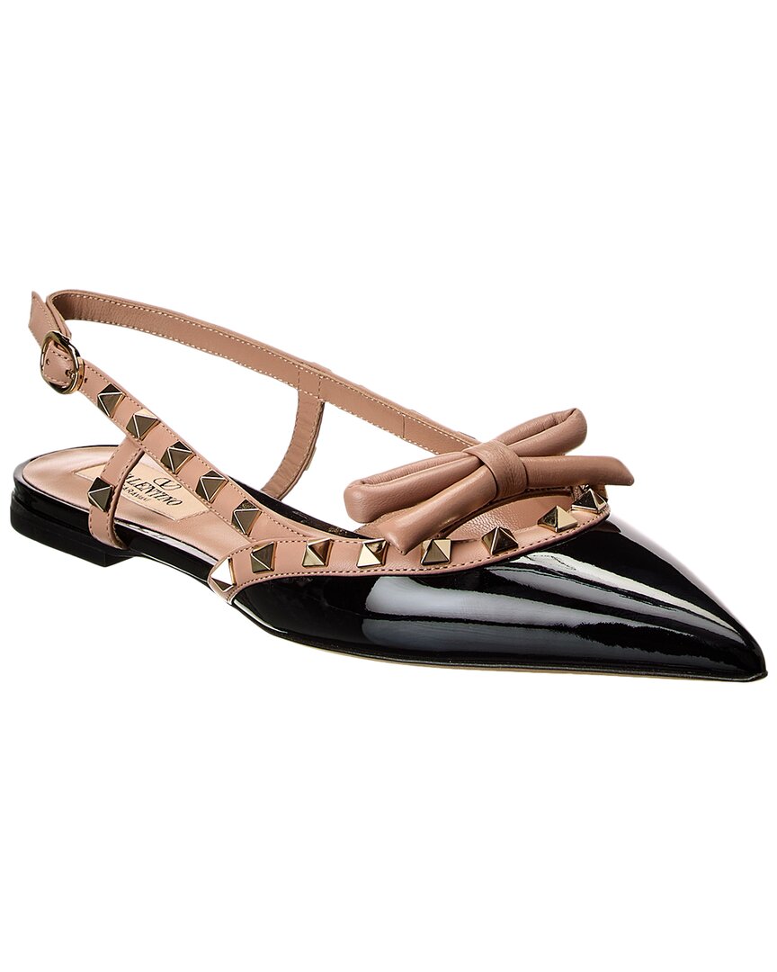 Valentino Rockstud Bow Patent Slingback Ballerina Flat