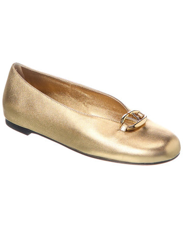Valentino Vlogo Signature Leather Ballerina Flat