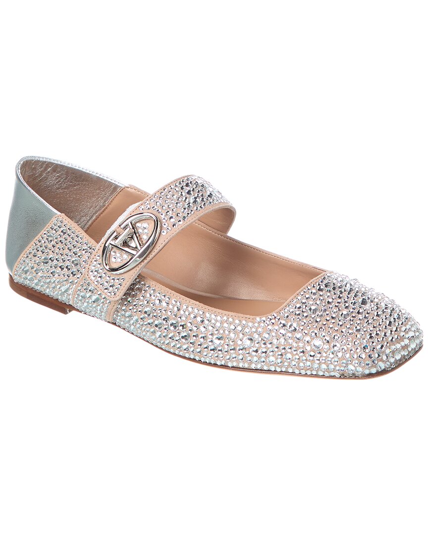 Valentino Vlogo Crystals Suede & Leather Flat