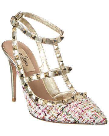 Valentino Rockstud 100 Tweed & Leather Pump
