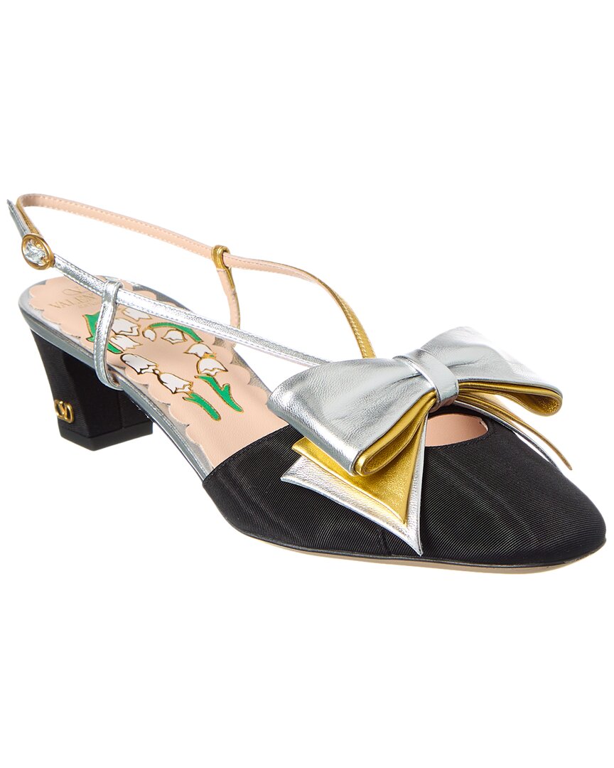 Valentino Bow 45 Grosgrain & Leather Slingback Pump