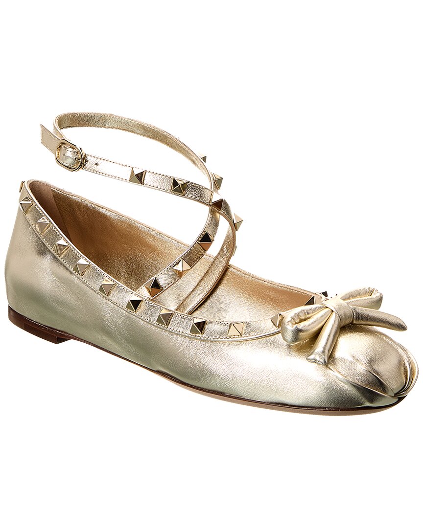 Valentino Rockstud Leather Ankle Strap Ballerina Flat