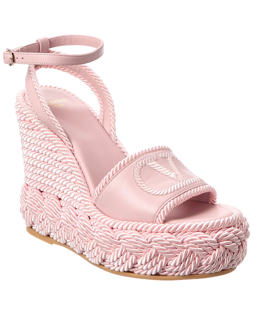 Valentino Vlogo Silk Torchon 130 Leather Wedge Sandal
