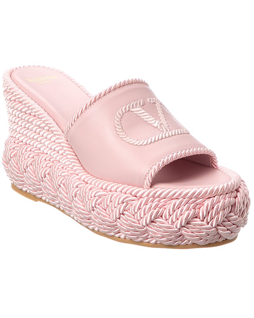 Valentino Vlogo Silk Torchon 100 Leather Wedge Sandal