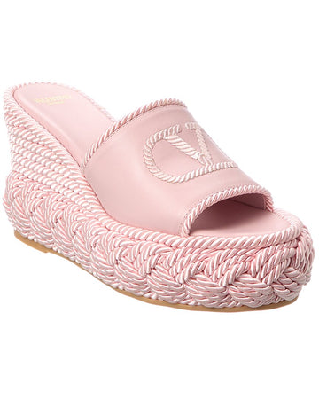 Valentino Vlogo Silk Torchon 100 Leather Wedge Sandal