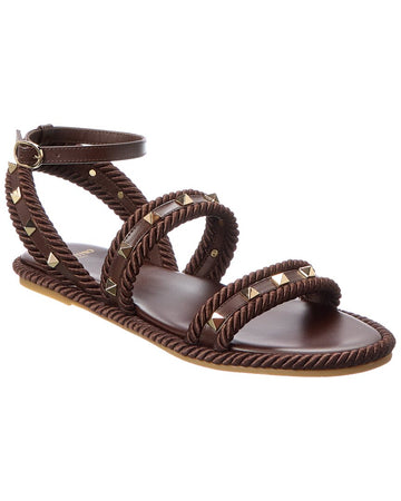 Valentino Rockstud Rope & Leather Sandal