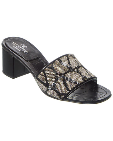 Valentino Vlogo 50 Toile Iconographe Leather Sandal