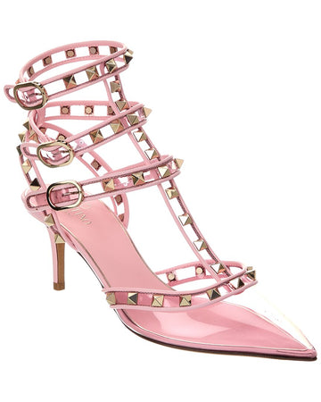 Valentino Rockstud Caged 65 Leather & Vinyl Ankle Strap Pump