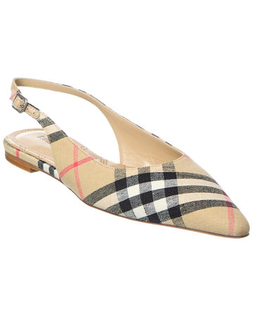 Burberry Dame Check Linen Slingback Flat