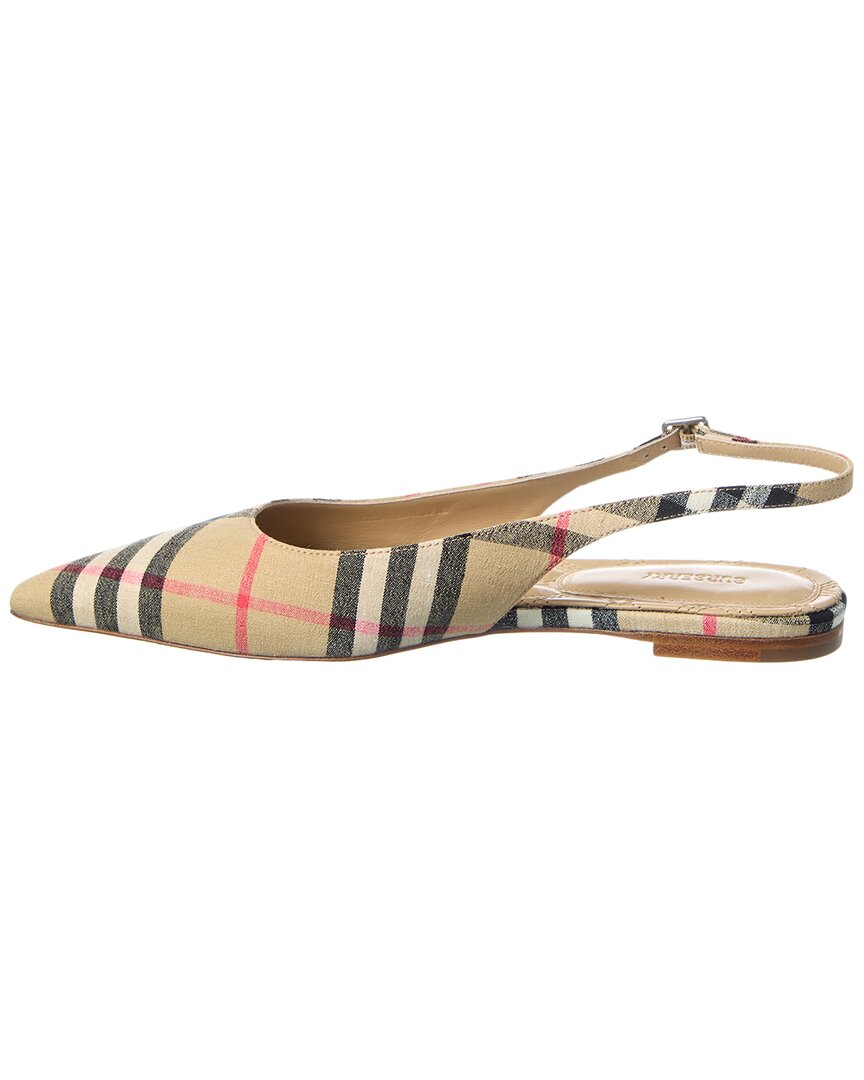 Burberry Dame Check Linen Slingback Flat