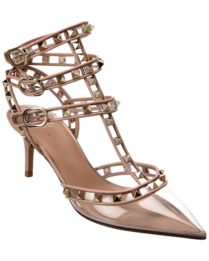 Valentino Rockstud Caged 65 Leather & Vinyl Ankle Strap Pump