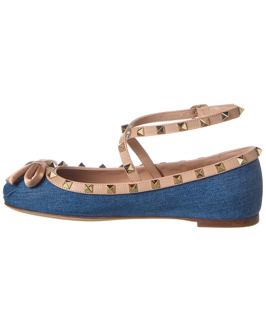 Valentino Rockstud Denim & Leather Ballerina Flat