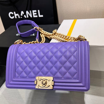 CHANEL BOY BAG MEDIUM 25 PURPLE CAVIAR GOLD HARDWARE