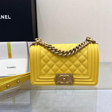 CHANEL BOY BAG SMALL 20 YELLOW CAVIAR GOLD HARDWARE