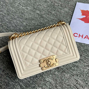 CHANEL BOY BAG SMALL 20 CREAM CAVIAR GOLD HARDWARE