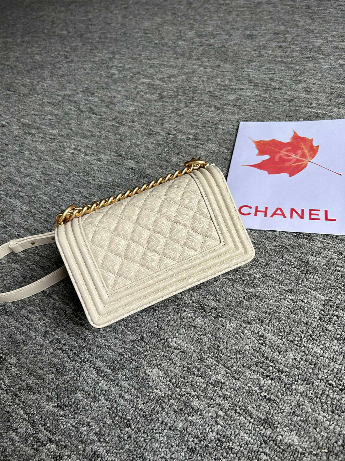CHANEL BOY BAG SMALL 20 CREAM CAVIAR GOLD HARDWARE