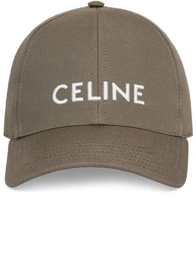 CELINE Embroidered Logo Cotton Ball Cap Khaki