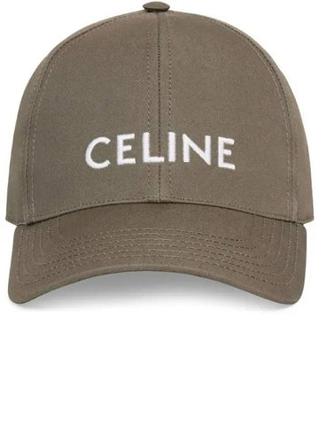 CELINE Embroidered Logo Cotton Ball Cap Khaki