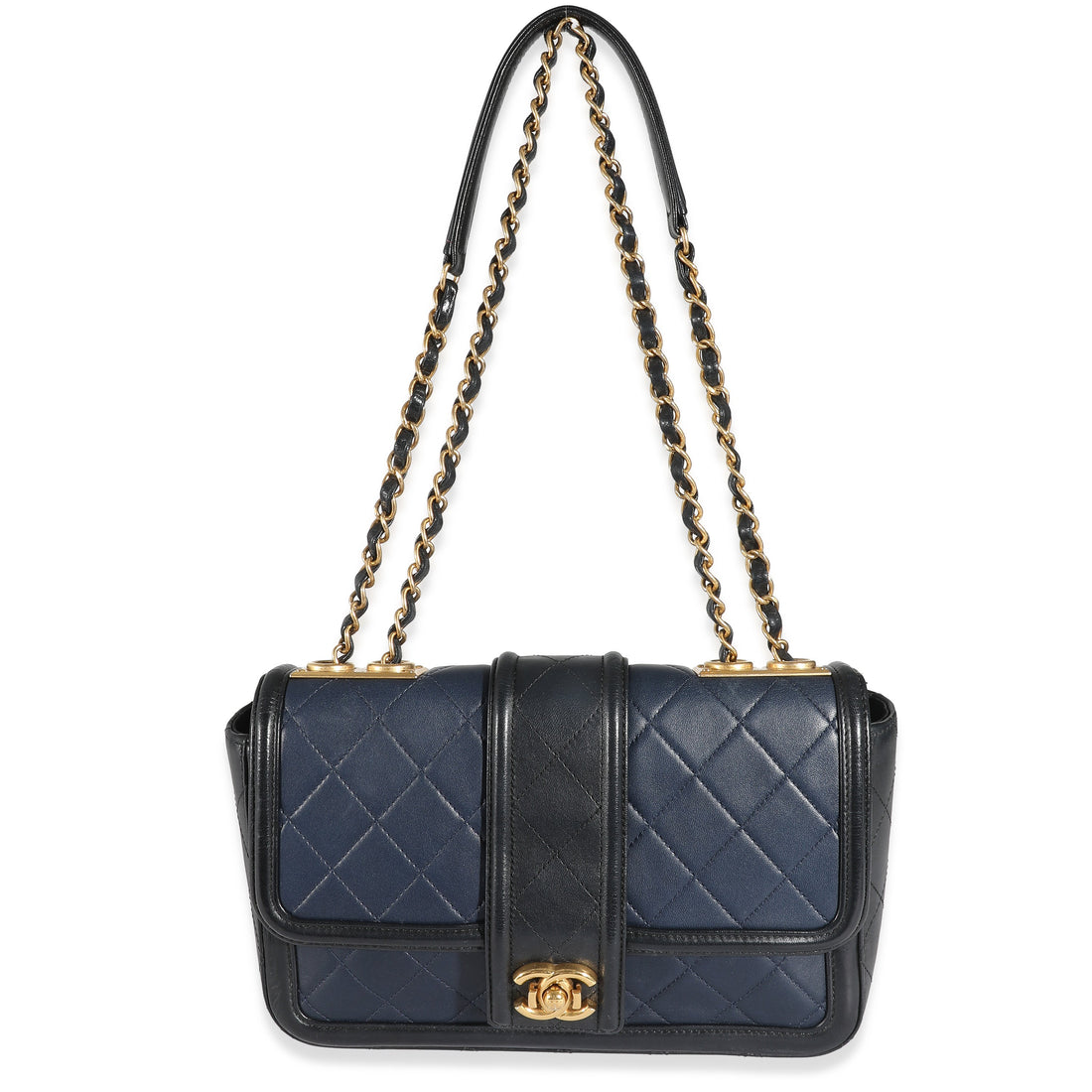 Top Quality Chanel Navy Black Quilted Lambskin Medium Elegant CC New Bag